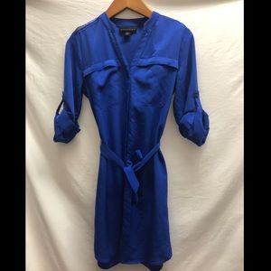 Blue Attention Button Down Shirt Dress